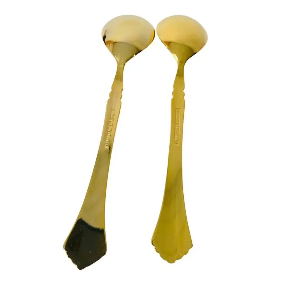Gold Electroplate Vintage Sugar Spoons Set of 2 Scalloped 6.5 Inch